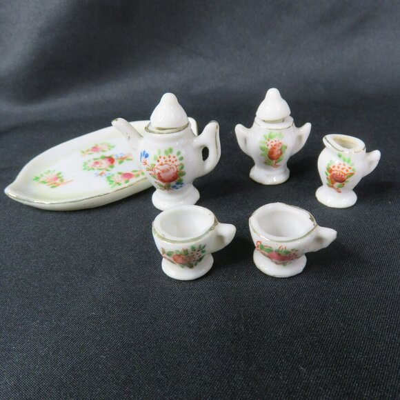 Vintage Dollhouse Tea Set Teapot Sugar Creamer Cups Tray 8 Pieces Occupied Japan - Picture 2 of 8